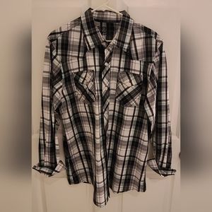 Reclaim Men's Black White Mint Green Long Sleeve Button Up Shirt Size Large